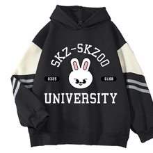 新款2023秋冬季动漫卡通小兔子印花拼色外套男长袖上衣学院风卫衣