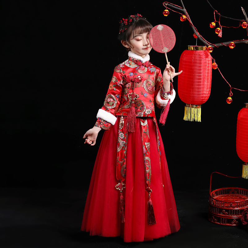 Girl's chinese hanfu fairy princess performance dress New year celebration Tang Suit qipao dress cheongsam  fairy skirt
