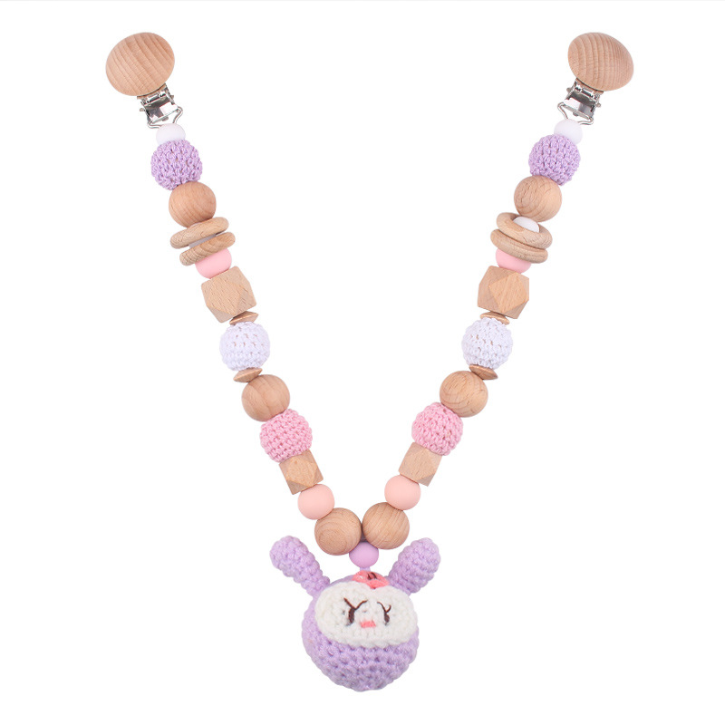 Cadena de chupete de bebé Campana de cama de bebé de madera Muñeca de ganchillo cordón anti-pérdida Cochecito de bebé Hanging toy