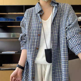 宽松慵懒风格子衬衫女早秋2024新款韩版休闲简约长袖外搭通勤小衫