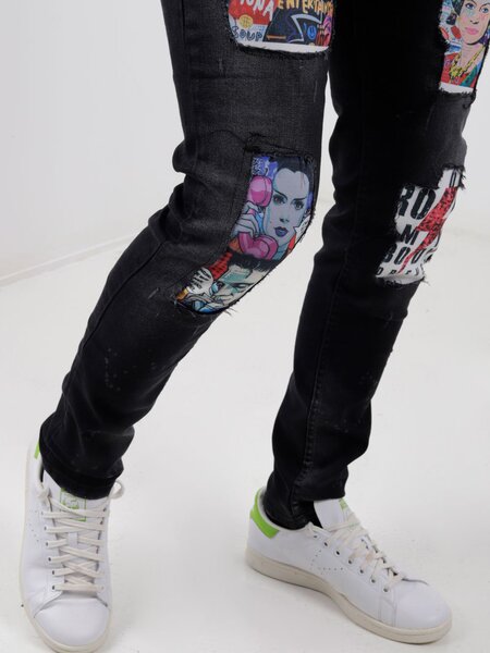 denim suede sports jeans with zipper