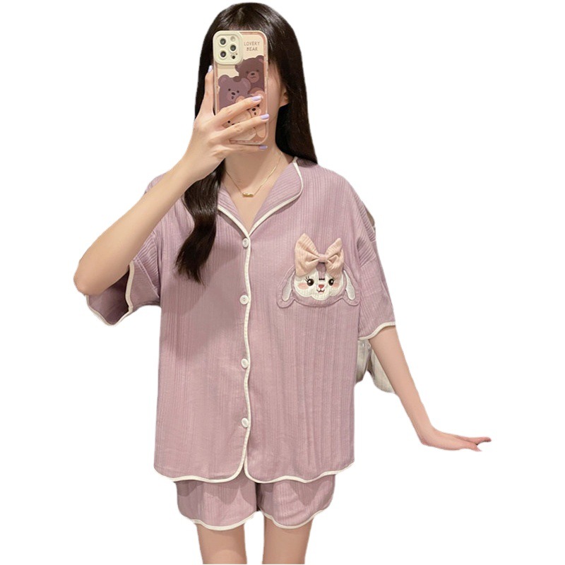 Pijamas de niña linda pantalones cortos de manga corta de verano estilo coreano ins ropa de casa de dos piezas mujer WeChat celebridad en línea entrega en vivo