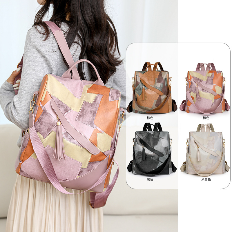 Backpack Cross-Border Fashion European and American Retro Anti-Theft Backpack Simple Splicing Design Large Capacity Leisure Travel Backpack Backpack Cross-Border Fashion European and American Retro Anti-Theft Backpack Simple Splicing Design Large Capacity Leisure Travel Backpack