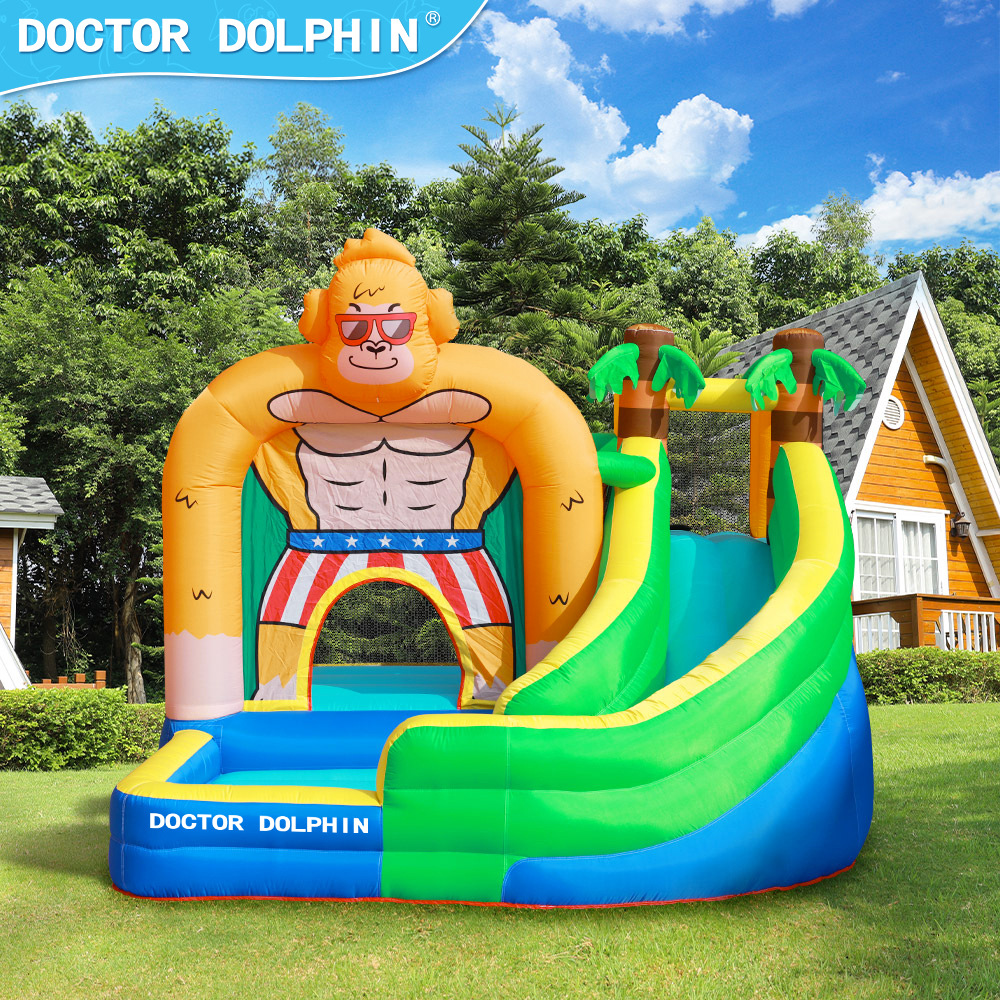 Castillo inflable infantil con tobogán, castillo hinchable con forma de orangután, parque infantil inflable para el hogar, trampolín pequeño, castillo con colchón de aire