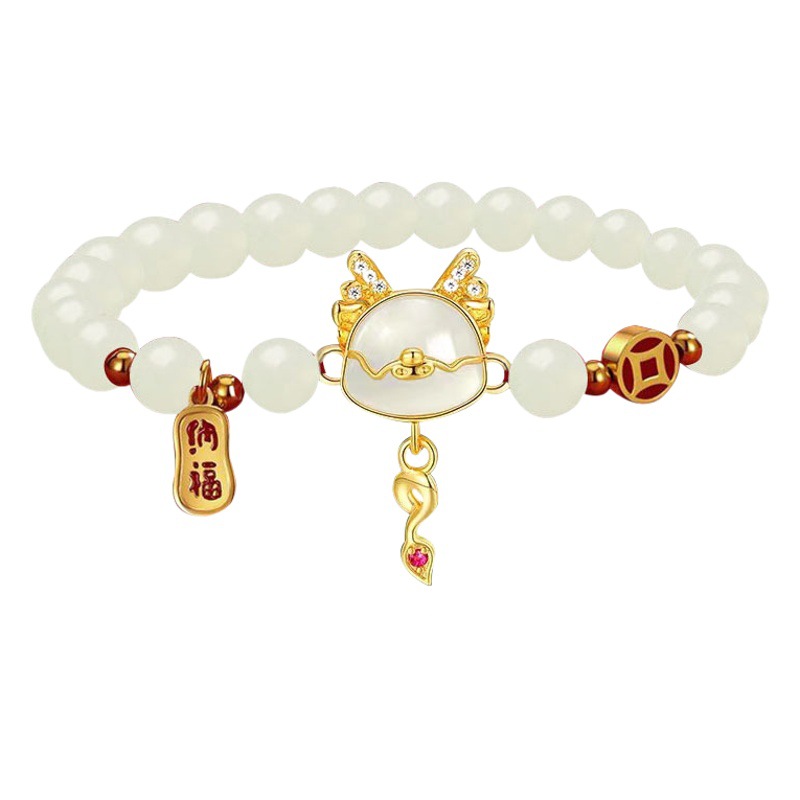 Moda nacional nueva pulsera de dragón rojo lindo estilo chino personalidad retro dragón del zodiaco pulsera de cuentas blancas regalo de Año Nuevo festivo