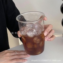 ins咖啡店耐高温透明玻璃简约卷边水杯冰拿铁咖啡杯饮品杯冷饮杯