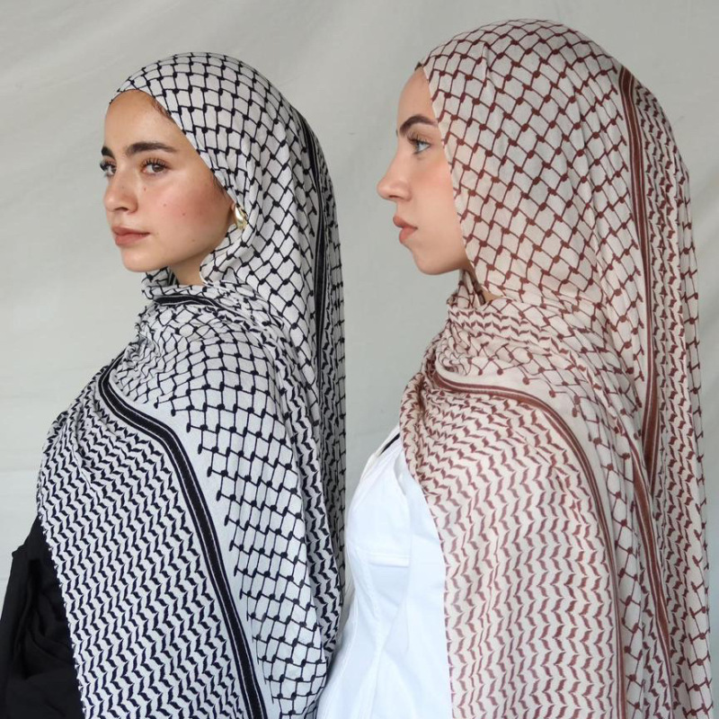 Cross-Border Amazon Aliexpress Hot-Selling New Breathable Chiffon Printed Plaid Headscarf Chiffon Shawl Long Scarf
