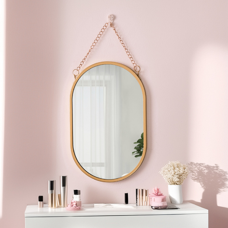 Nordic Style Iron Wall-Mounted Mirror Geometric Minimalist Metal Frame Hanging Mirror Wall Entrance Bathroom Makeup Mirror