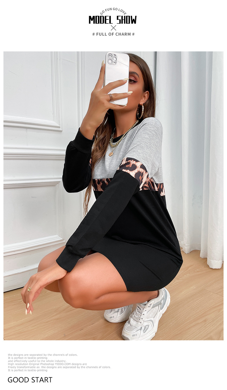 Ropa de mujer para otoño e invierno, sudadera informal con costuras sueltas y vestido de manga larga.