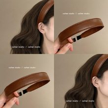 咖啡酒~复古pu皮发箍法式高颅顶压发发捆jennie同款洋气旅行发卡