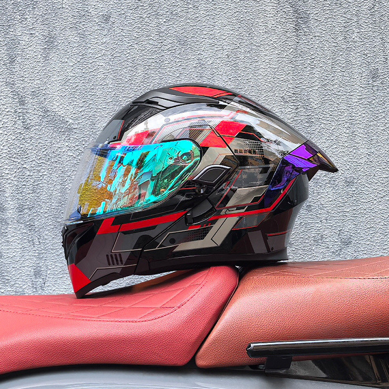 Casco de motocicleta Orz, casco, casco, doble lente, cola grande, motocicleta, casco de carrera, casco, hombres y mujeres, calor de invierno