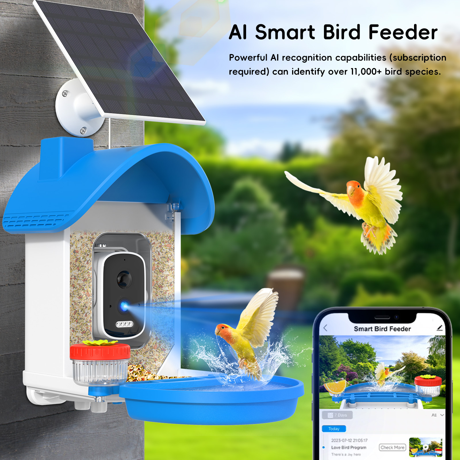 Fábrica de origen AI inteligente de alimentación de aves de la cámara identifica más de 10,000 especies de aves HD alimentador de mascotas explosión transfronteriza