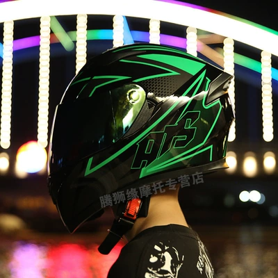 Motosiklet kaskı (dəbilqə) — Men's Retro Motorcycle Ais Full-Face - black-and-green-are-ever-changing-with-colorful-colors-m