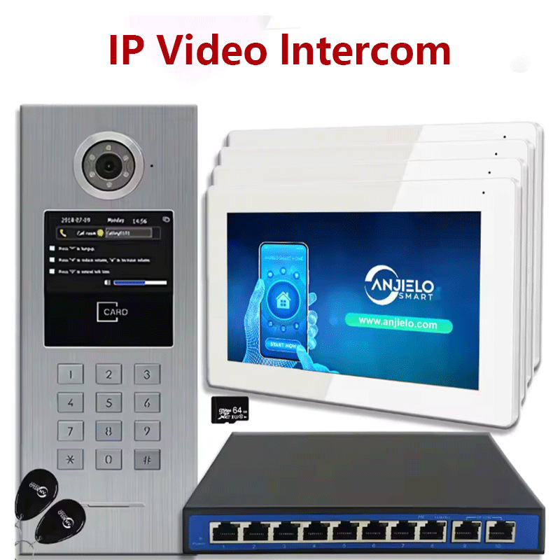 Anjielosmart graffiti inteligente 7 pulgadas IP video walkie-talkie sistema de edificio de apartamentos teclado digital tarjeta IC