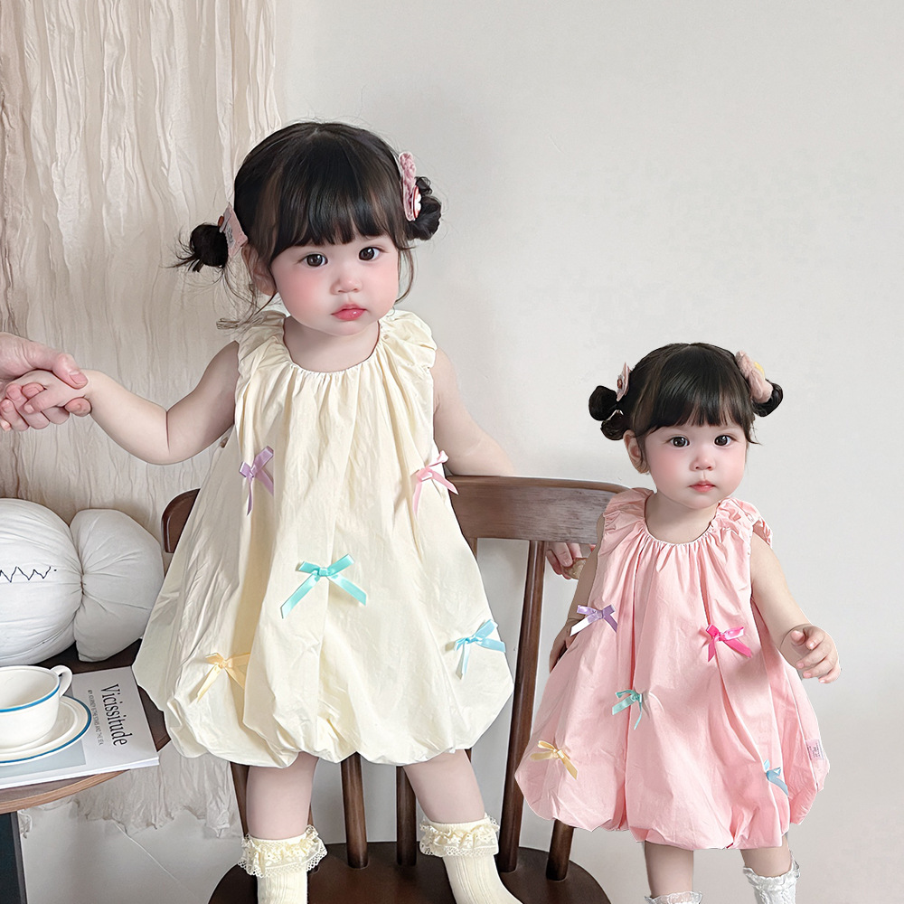 2025女宝宝花苞裙夏季新款女孩蝴蝶结公主裙5223小童背心连衣裙子