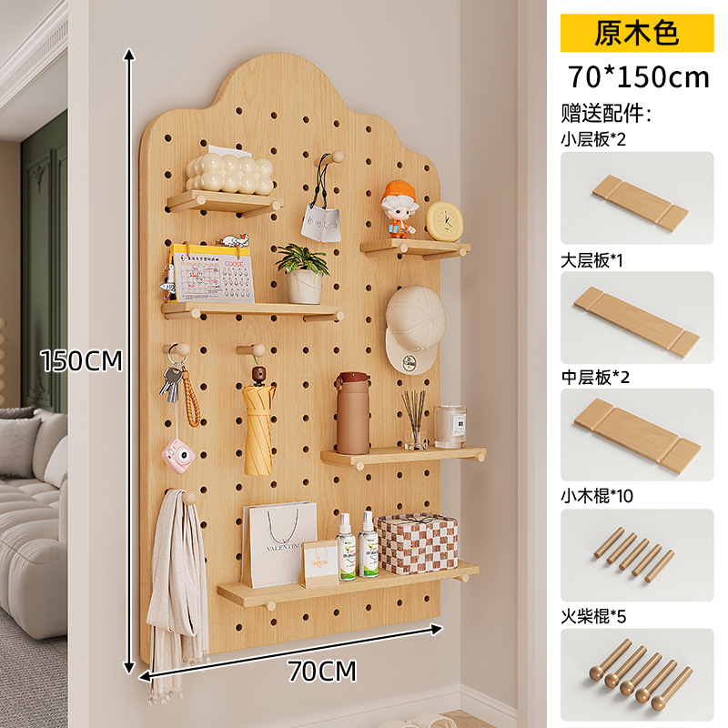 Tablero de agujero de madera maciza, estante de pared, entrada, forma de nogal, decoración de pared, pantalla de almacenamiento