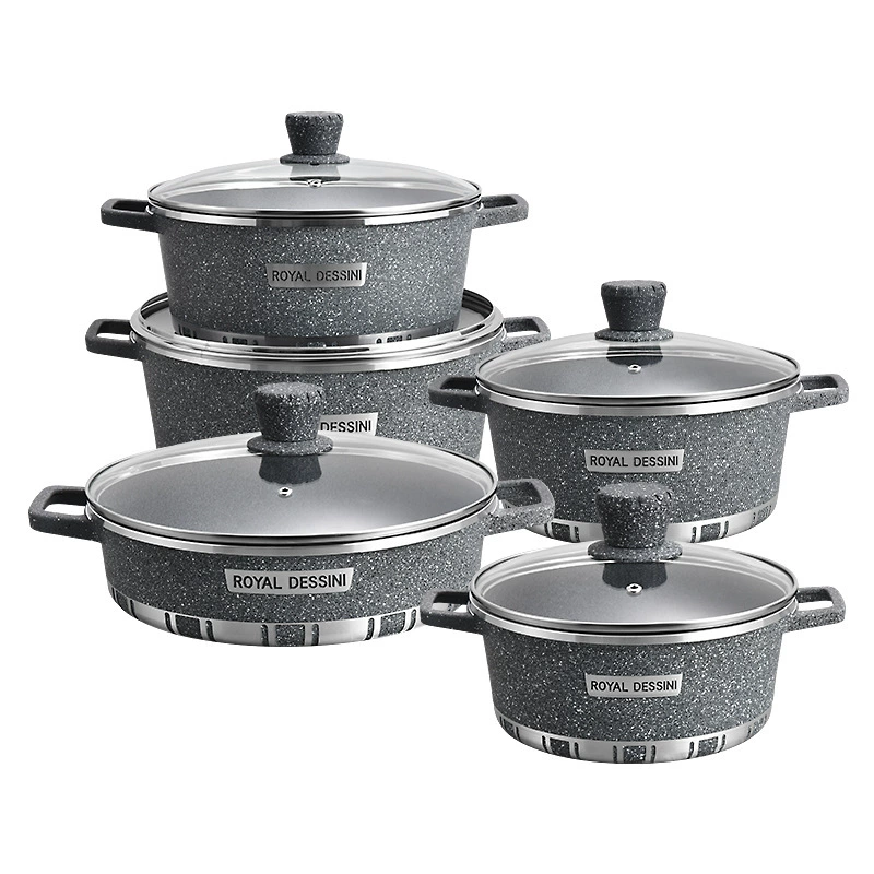 Die‑cast cookware set (Lanya), non‑stick aluminum, 10‑piece or 6‑piece soup pot combo