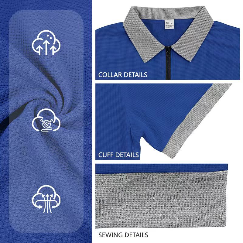 Estación independiente transfronteriza vacaciones europeas y americanas hombre waffle color contraste solapa suelta de tamaño grande deporte casual polo mangas cortas