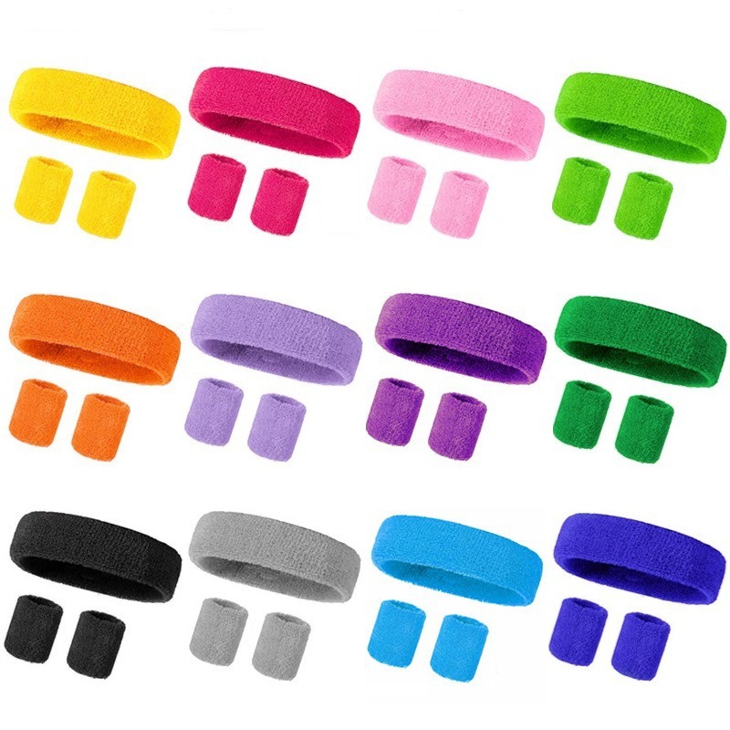 Sports wristband headband three-piece cotton men's and women's sports wristband headband fitness combination suit cross-border wholesale