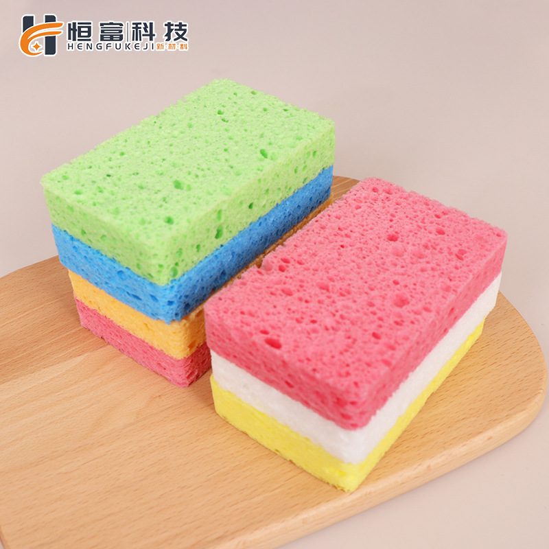 Pulpa de madera natural, lavado de platos de algodón, esponja, limpieza de cocina, bloque de esponja absorbente de agua, cepillo antiadherente, tazón, esponja de pulpa de madera de color