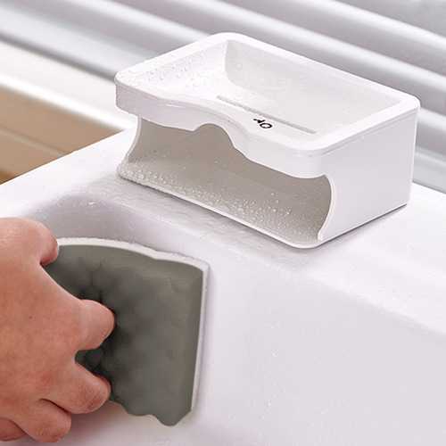 Japanese-style thickened plastic drain soap box with sponge double-layer simple soap rack bathroom plain soap box soap dish