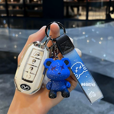 shell buckle female, Car key bag - infiniti-e-smart-4-key-trunk-single-shell-white-blue-violent-bear-pendant