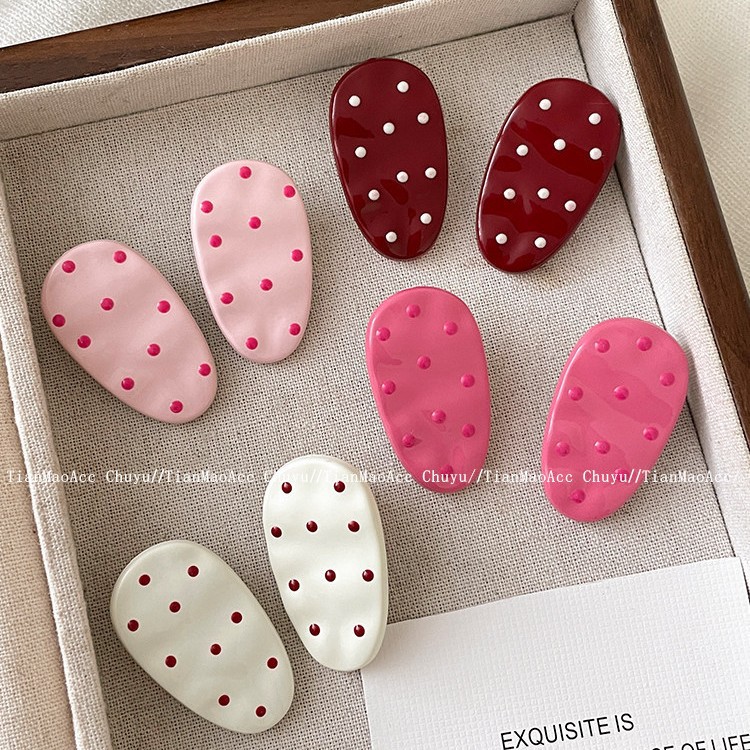 甜美可爱波点水滴鸭嘴夹2025百搭侧边刘海夹安可拉红边夹新款发夹
