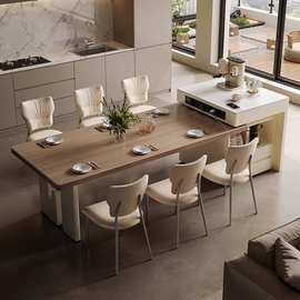轻奢岛台餐桌一体家用高级实木岩板中岛台一体桌伸缩厨房导台工厂