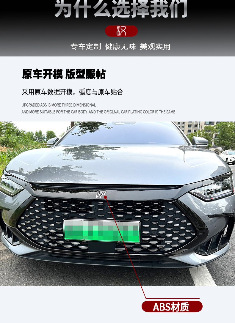 Black Warrior Grille Trim Front Hood Eyebrow Kit for BYD Han DMI