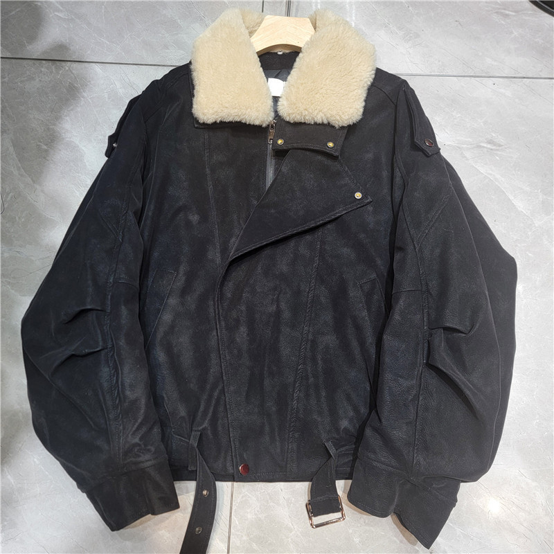 2025冬季新款美式复古宽松PU皮加厚外套女设计感机车服夹克上衣|undefined