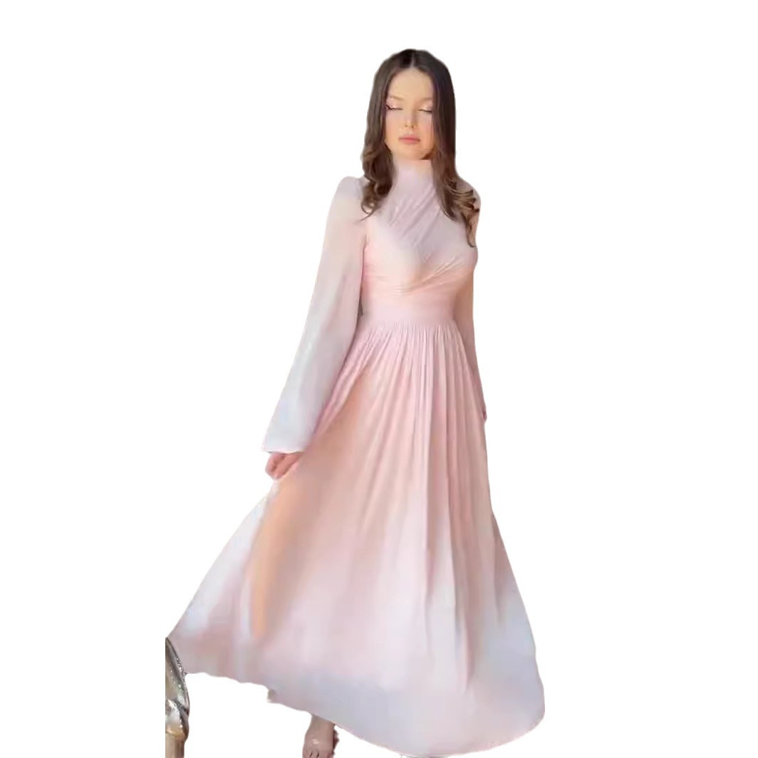 Abbigliamento donna abito dolcevita incrociato per donna nuovo abito lungo a maniche lunghe con vita francese_voghion.com