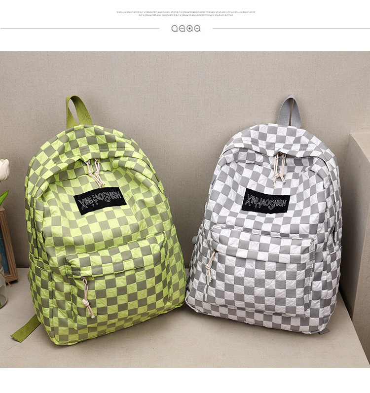 Korean ins artistic trend checkerboard checkered backpack, Japanese Harajuku style fresh and clean high school and junior high school student bag undefined
