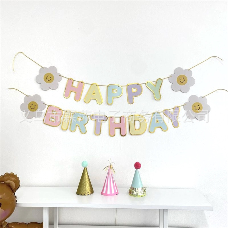 Transfronterizo Corea del Sur ins Daisy macaron Feliz cumpleaños tire de la bandera tire flor crisantemo Internet celebridad bebé foto Decoración