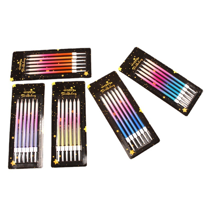 3-color gradiente cumpleaños vela larga barra Arco Iris color libre de humo 6-pack fiesta pastel chapado en oro lápiz vela fabricante