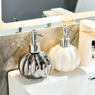 Ceramic Pumpkin Lotion Bottle Shower Gel Shampoo Press-Type Refillable Bottle Empty Bottle Bathroom Hand Sanitizer Bottle
