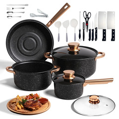 跨境44pcs炊具锅具套装不粘锅含餐具刀勺子烹饪套装锅nonstickpot