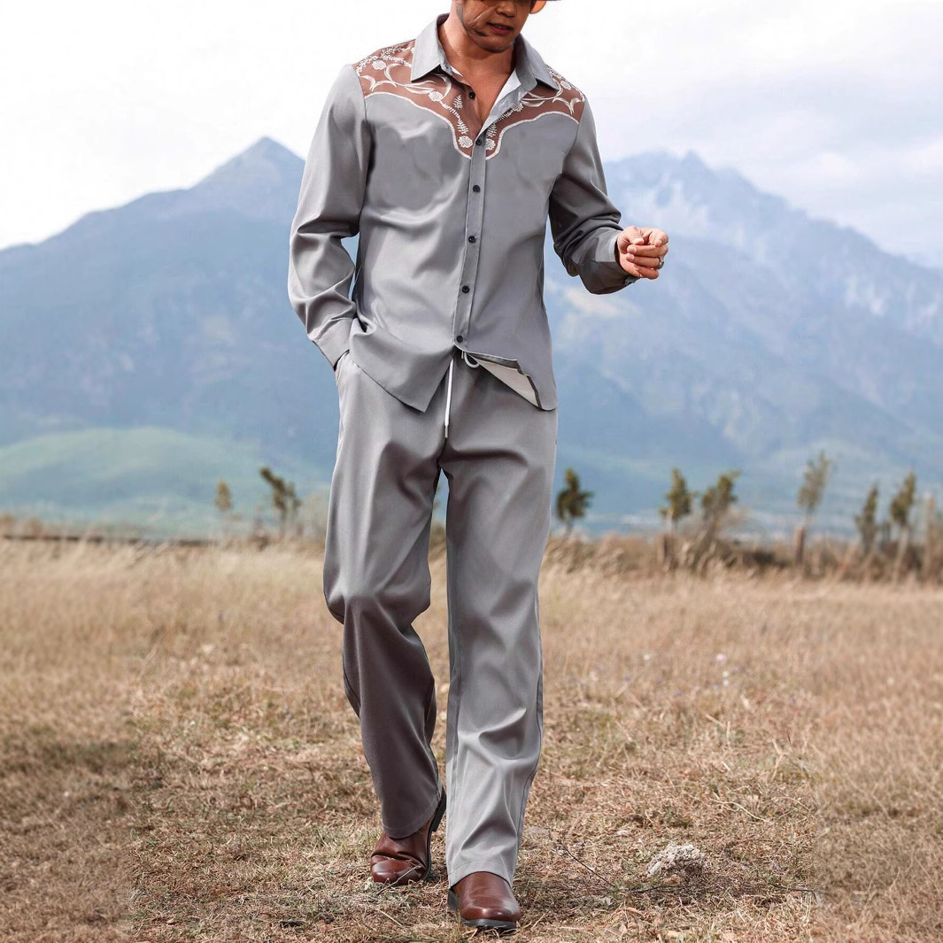 2024 nuevo estilo Amazon productos europeos transfronterizos moda casual estadounidense camisa de manga larga pantalones traje MB12 ML4