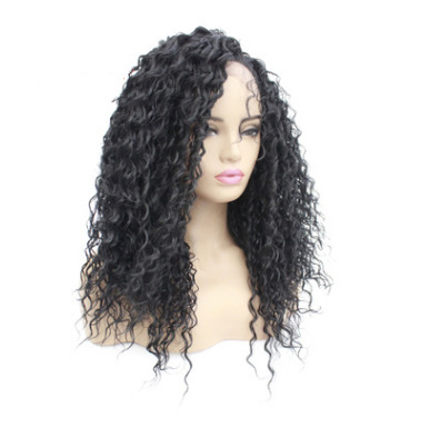 Europa y América de moda negro cabeza de burbuja pequeña fibra química de encaje frente a la mitad de gancho peluca cubierta de pelo LW0148