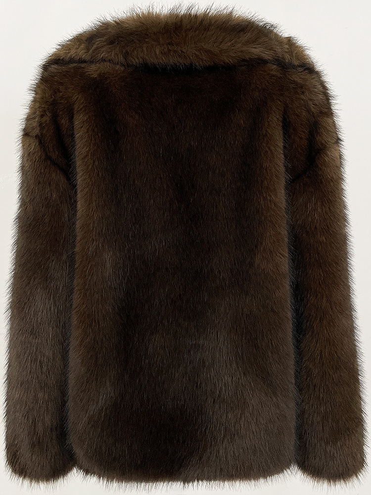 クロスボーダーアマゾン冬の新しいミッドレングスのファッショナブルな高品質スーツの襟模造キツネの毛皮のコート女性用