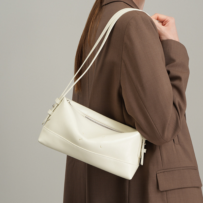 Boston Pillow Bag Genuine Leather Underarm Crossbody Bag For Women Summer Leather Shoulder Bag With Zipper For Work And Commuting - Thumbnail 3