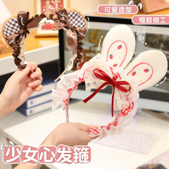 可爱毛绒蕾丝缎带lolita发带漫展cosplay道具仿真兔耳头饰发箍