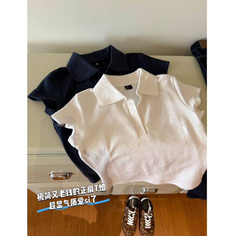 230g Double-Sided Towel Fabric 82% Polyester 18% Viscose】Simple High-End Style Polo Collar Regular Shoulder Short-Sleeve T-Shirt for Women Trendy Top 230g Double-Sided Towel Fabric 82% Polyester 18% Viscose】Simple High-End Style Polo Collar Regular Shoulder Short-Sleeve T-Shirt for Women Trendy Top