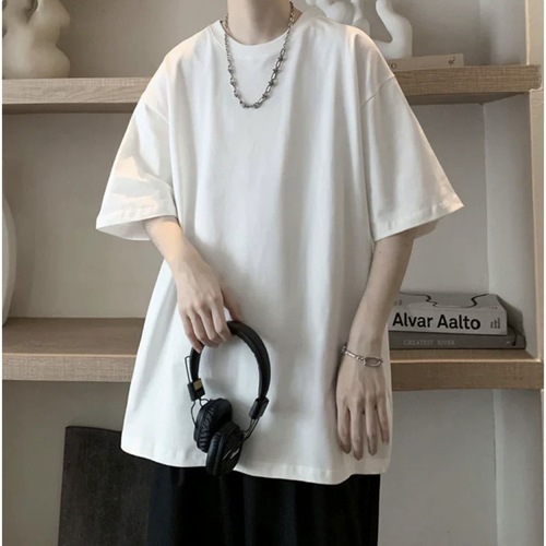 Heavyweight Pure Cotton Wine Red Short-Sleeve T-Shirt for Men, Trendy Brand, American Retro Style, Small Collar, Couple Half-Sleeve Oversize Summer T-Shirt