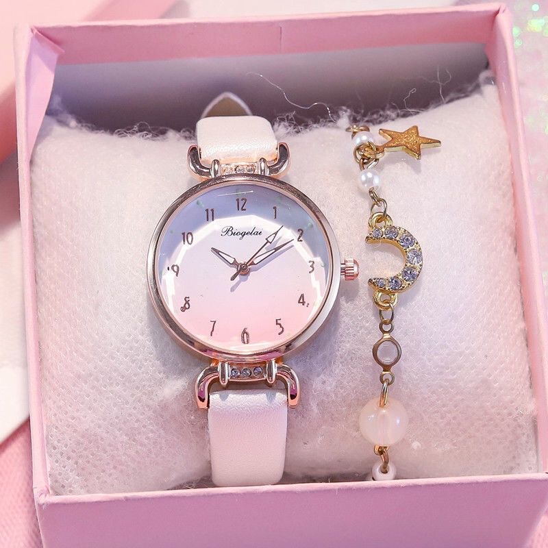 Little Fairy Watch for Women, Ins-Style, Korean Version, Simple and Elegant, Suitable for Students in Middle and High School, Gradient Pink, Niche, Light Luxury