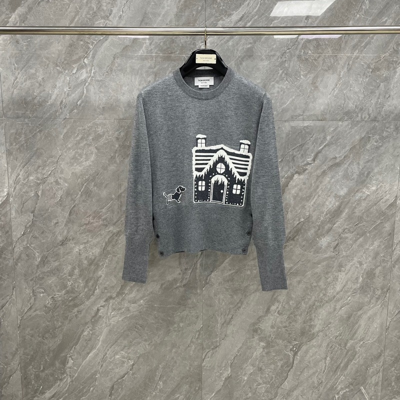 Factory Direct TB Autumn and Winter New Christmas House Pattern Knitted Crewneck Pullover Sweater Fashion Elegant Joker