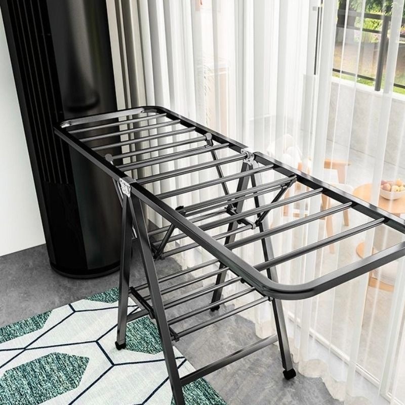 Folding Clothes Drying Rack for Balcony, Floor-Standing, Household Use, Bedroom Clothes Rack, Clothes Hanging Rod, Quilt Drying Rack with Wheels, Floor-Standing Type