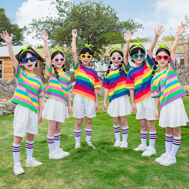 幼兒園園服夏季彩虹T恤演出服大班畢業禮服一年級班服小學生校服