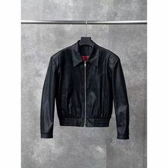 秋季新款复古美式翻领短款夹克皮衣拼接高级宽松外套潮牌潮男时尚