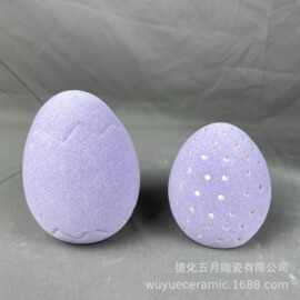 跨境新品复活节彩蛋陶瓷植绒桌面摆件聚会橱窗礼品复活节装饰用品