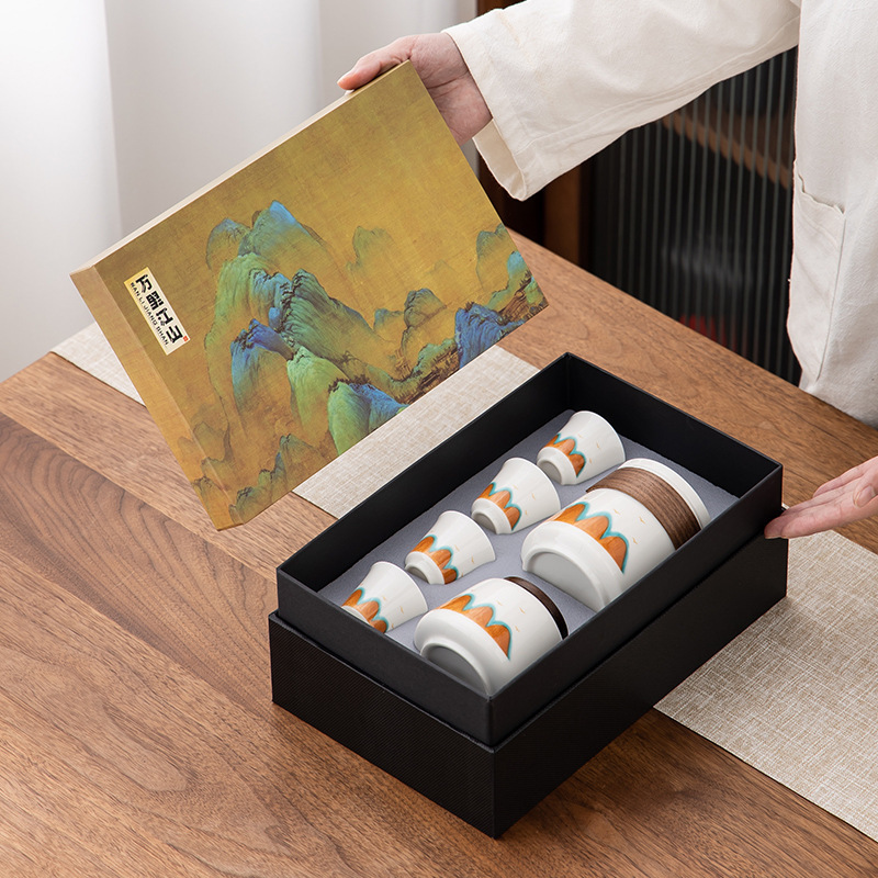 Wanli Jiangshan Tea Set Quick Cup Portable Outdoor Ceramic One Pot Four Cups Travel Tea Set with Bag for On-The-Go Tea Brewing